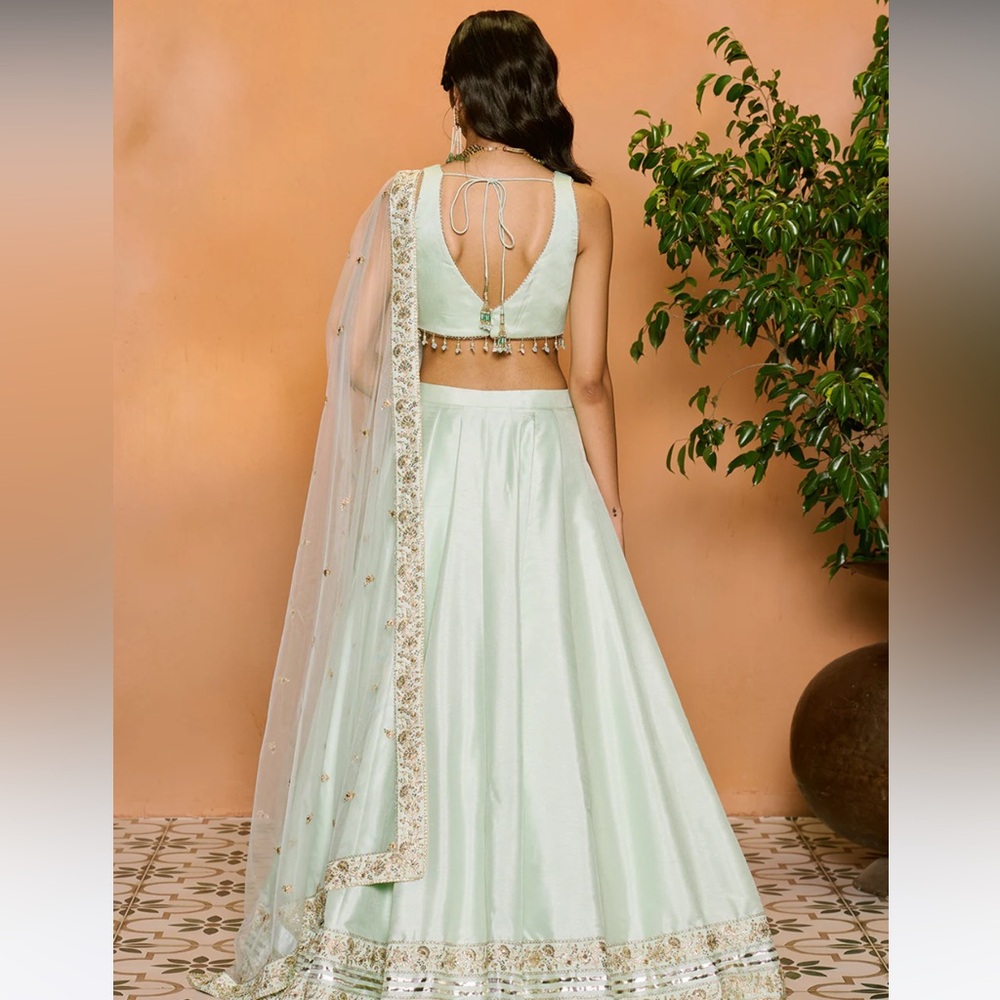 Elegant Mint Green Embroidered Lehenga - Picture 2 of 9
